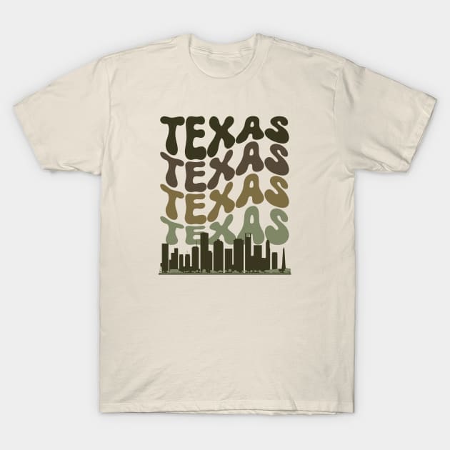 Retro Houston Texas Skyline Camo Color Fade T-Shirt by jackofdreams22